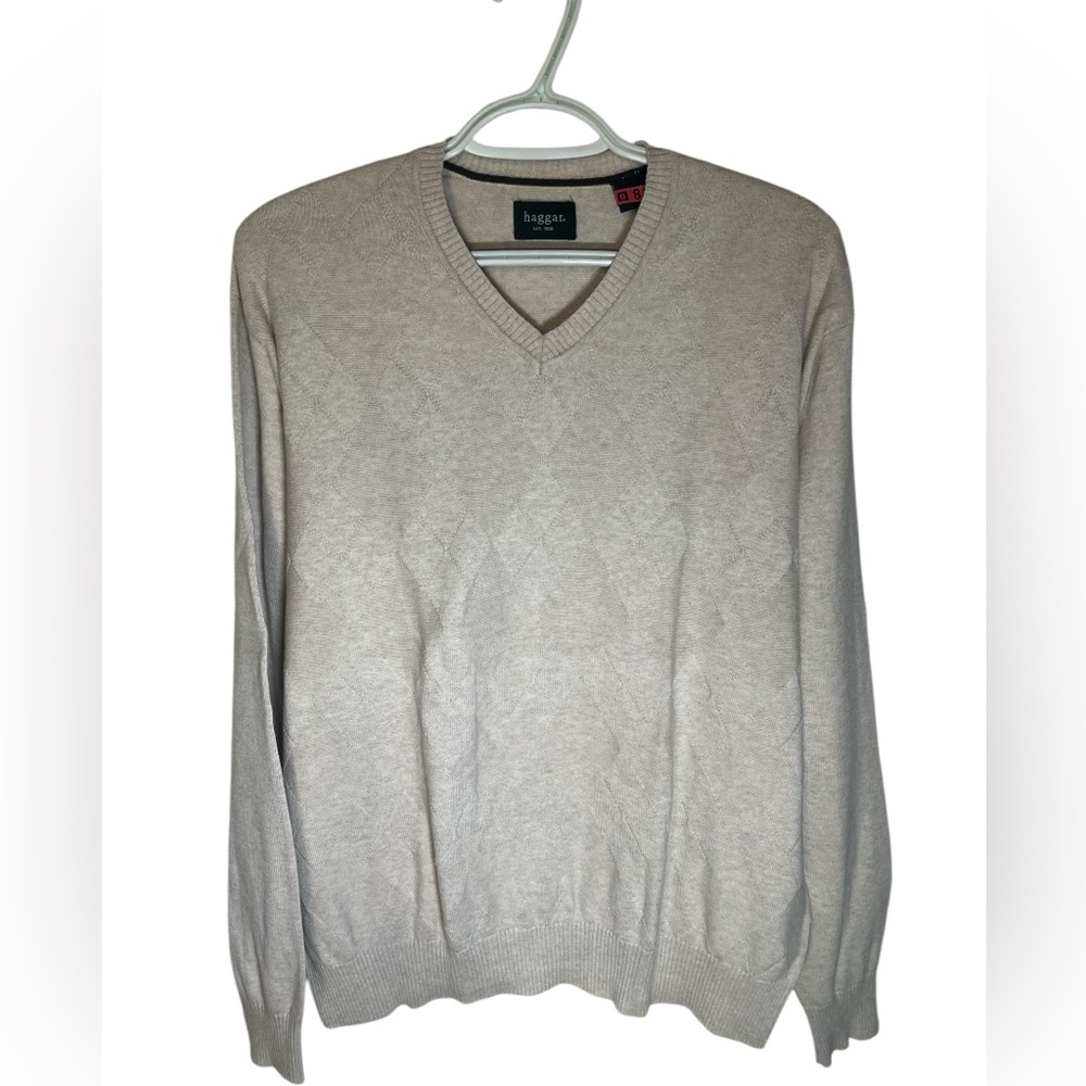Haggar Men's Light Beige/Heather V-Neck Sweater | Size M